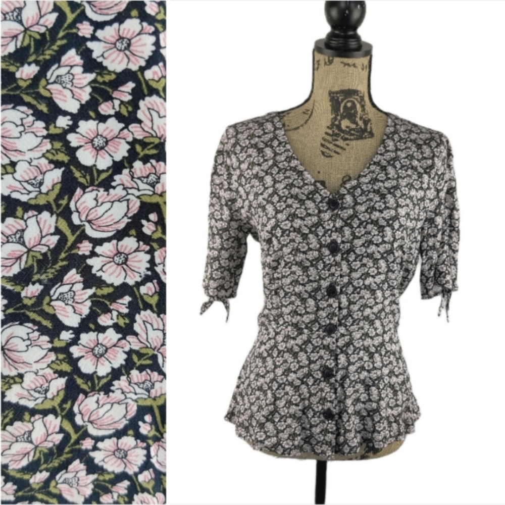 Size 2 LOFT peplum floral blouse bow sleeves